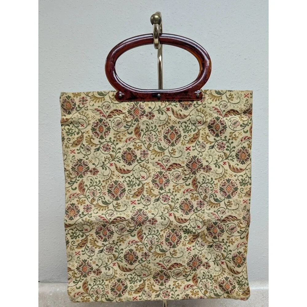 Vintage MCM Womens Handbag Floral‎ Adjustable Tortoise Shell Handles Art Deco